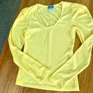 Yellow, Soft, Ribbed, Scoop Neck, Long Sleeve, Yellow Top by Neely, XS